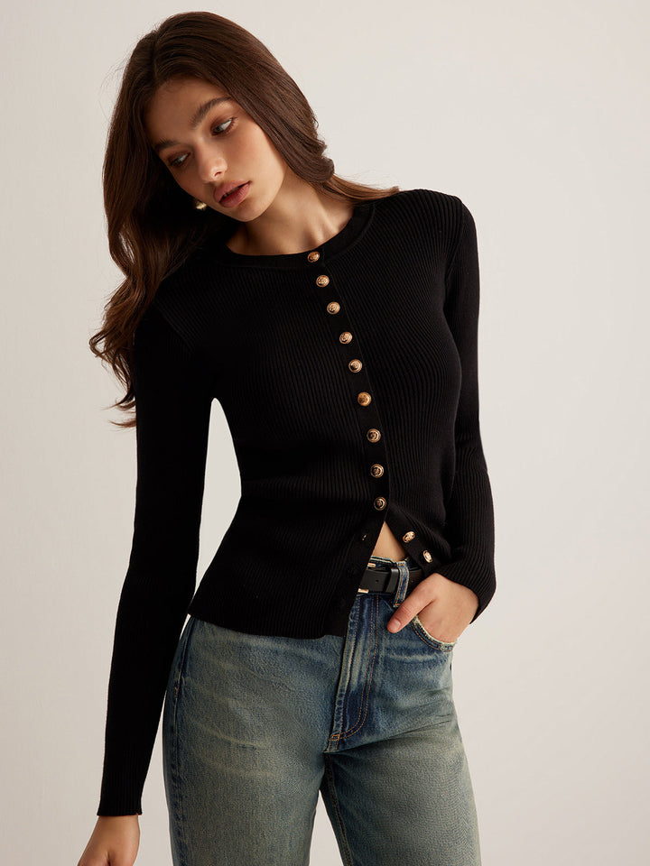 Button Down Skinny Knit Top - women's knit top, side view