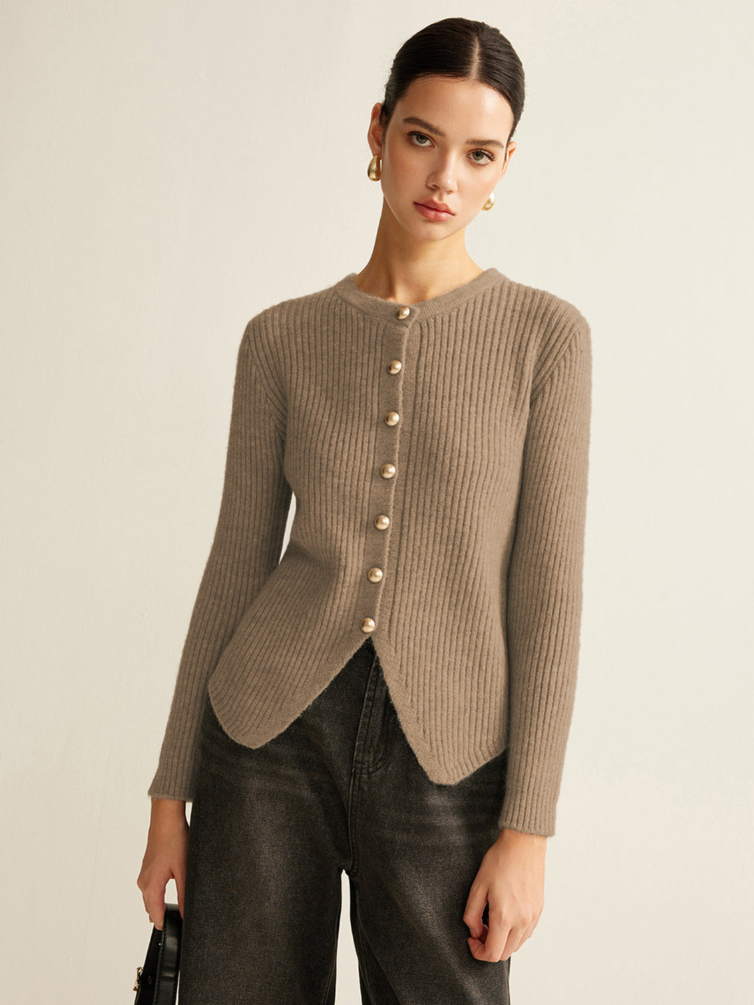 Button Down Split Cardigan - women's cardigan, front view