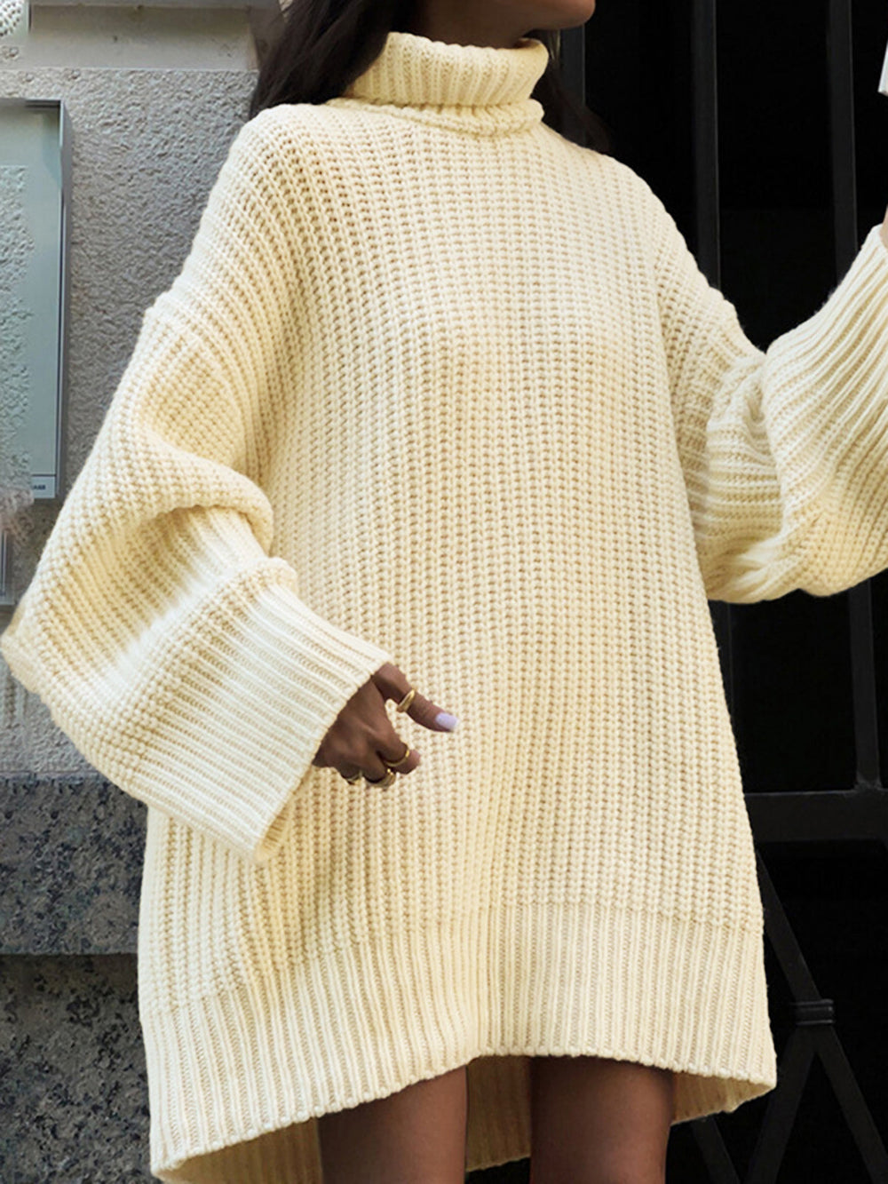 Minimalism Turtleneck Short Sweater Dress — women's sweater dresses, back view