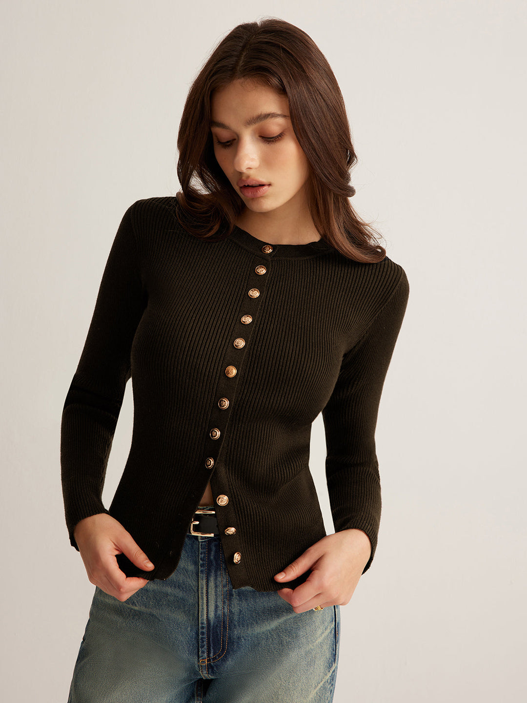 Button Down Skinny Knit Top - women's knit top, back view