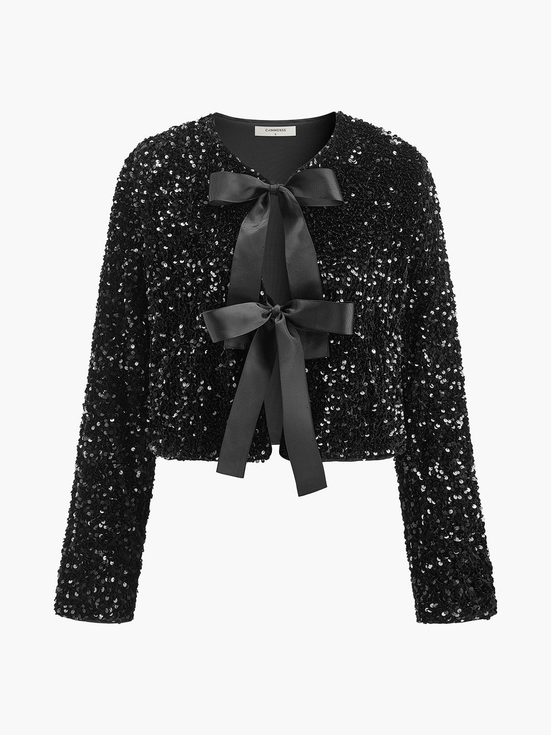 Sequins Velvet Bow Blazer — women's blazers, front view