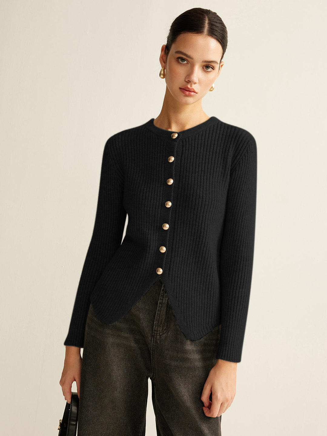 Button Down Split Cardigan - women's cardigan, detail close-up