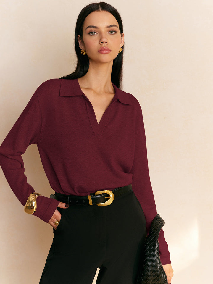 Relaxed Leisure Collared Pullover Sweater - women's sweater, side view