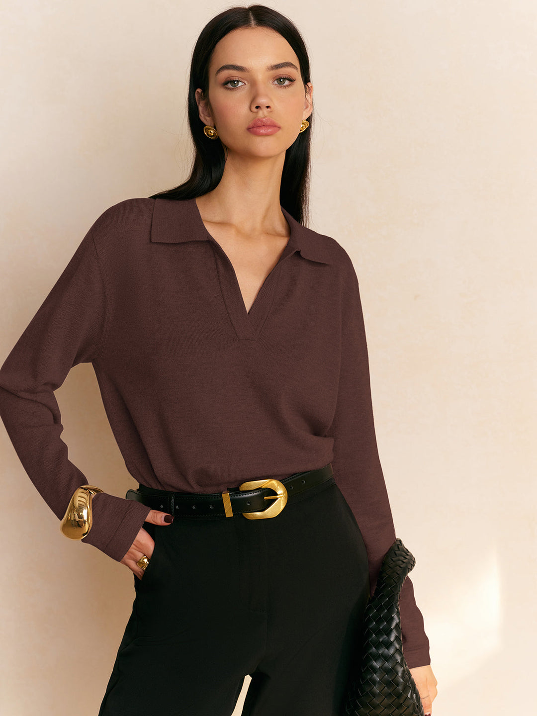 Relaxed Leisure Collared Pullover Sweater - women's sweater, front view