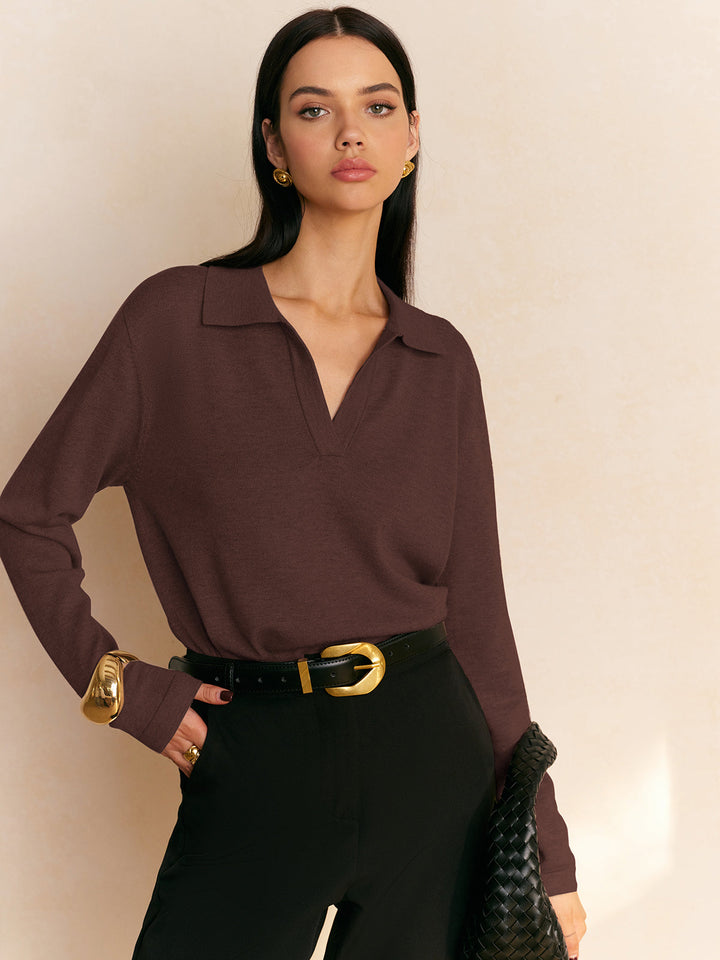 Relaxed Leisure Collared Pullover Sweater - women's sweater, front view