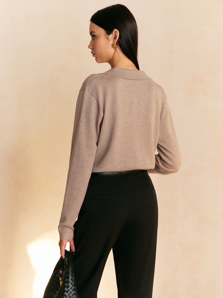 Relaxed Leisure Collared Pullover Sweater - women's sweater, fabric detail