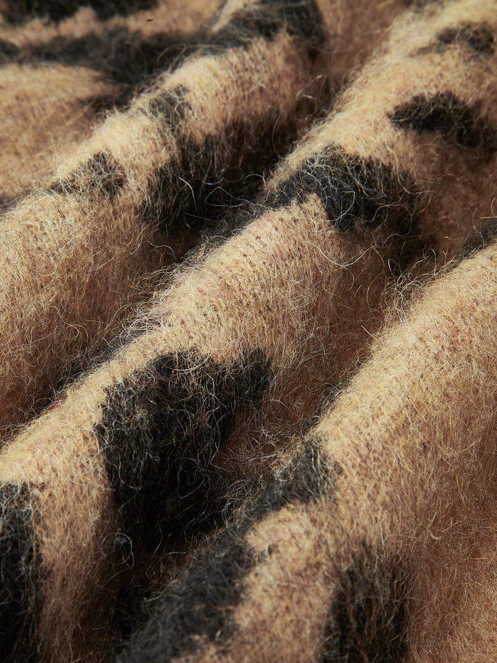 Wool-Blend Leopard Fuzzy Sweater