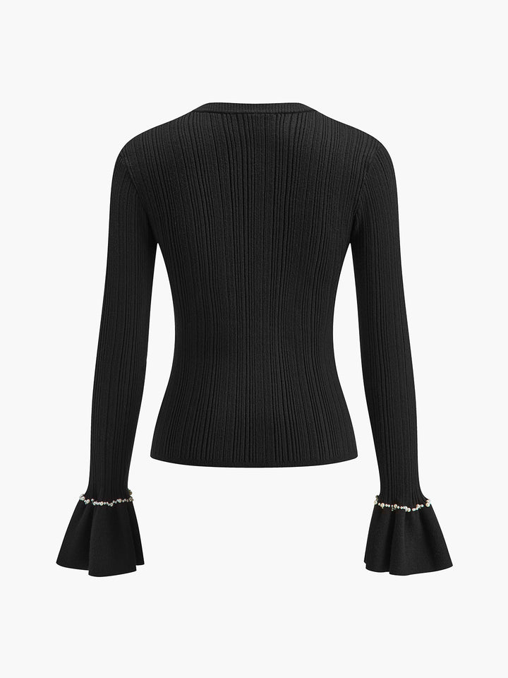 Beaded-Decor Ruffle Knit Top