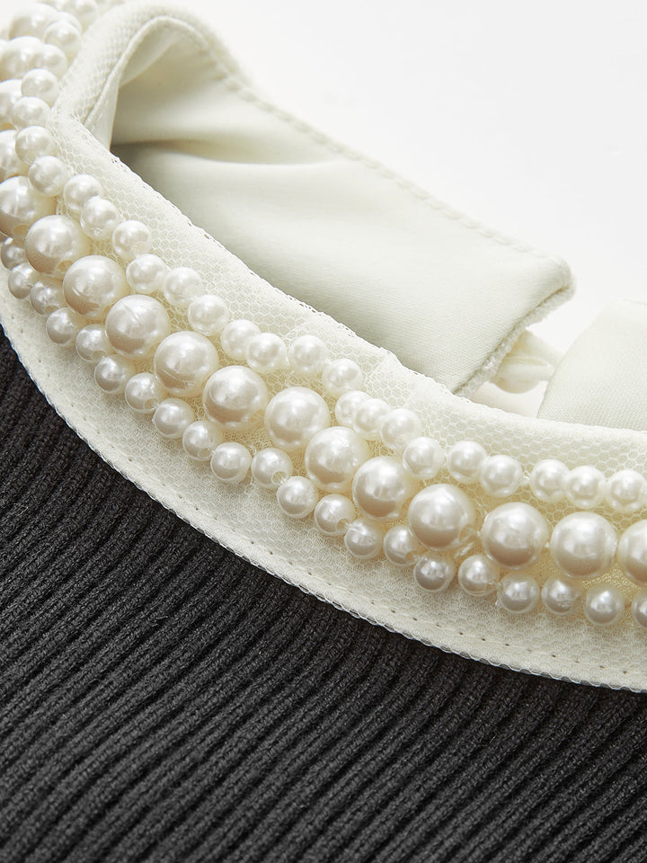 Contrast Trim Pearl-Detail Sweater - women's sweater, full-length styled look