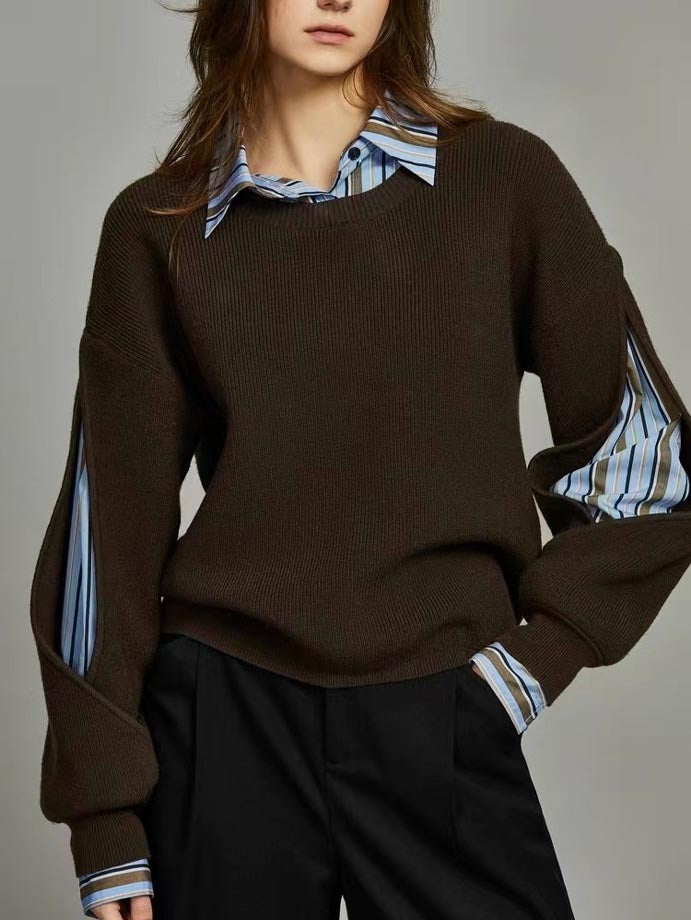 2 in 1 Ribbed Cutout Sweater - women's sweater, side view