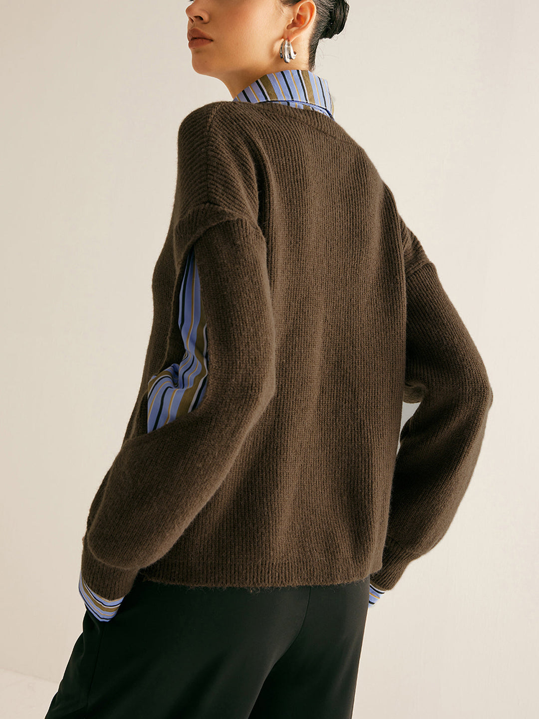 2 in 1 Ribbed Cutout Sweater - women's sweater, detail close-up