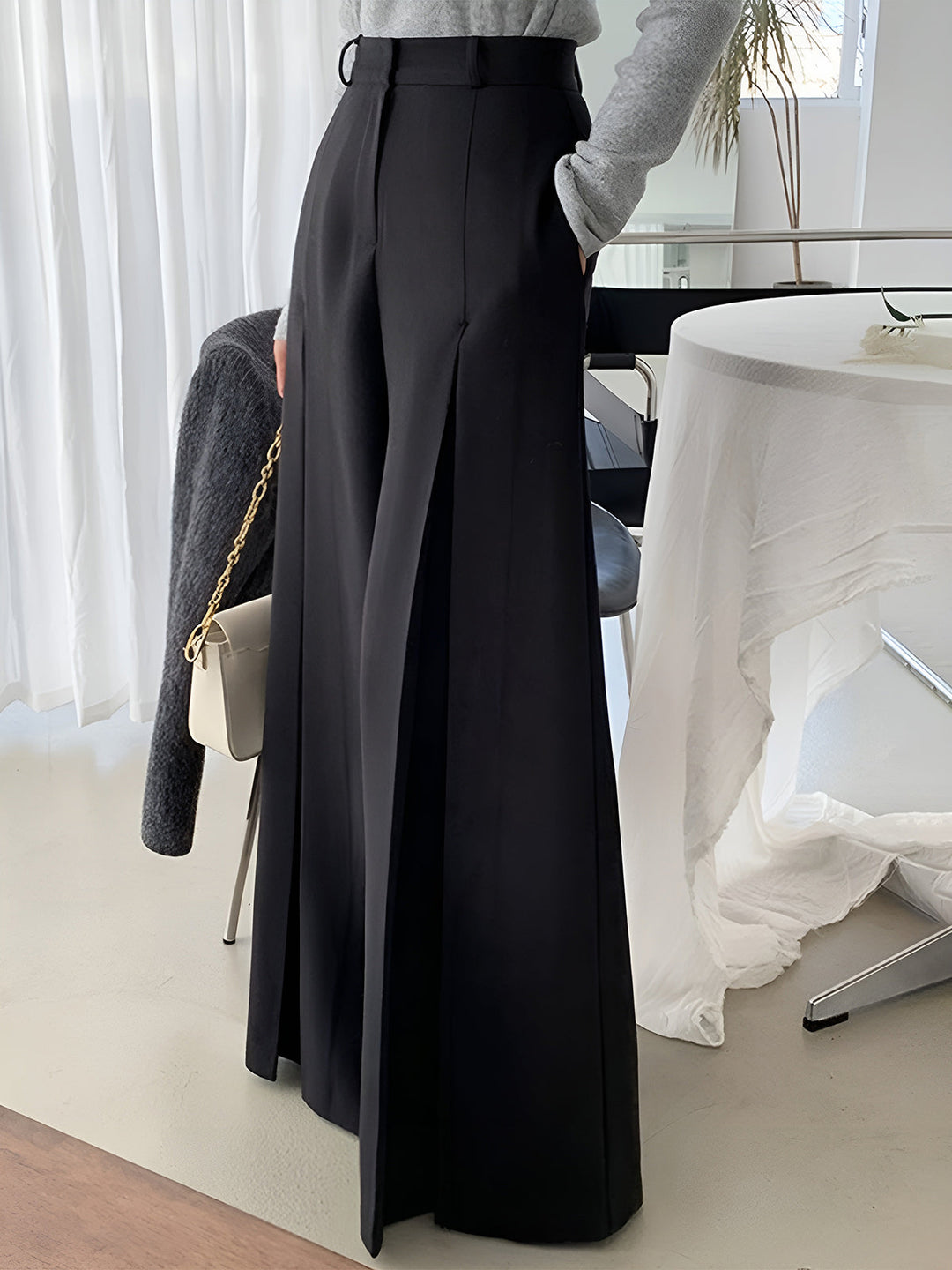 High-Waist Pleated Wide-Leg Pants — women's pants, front view