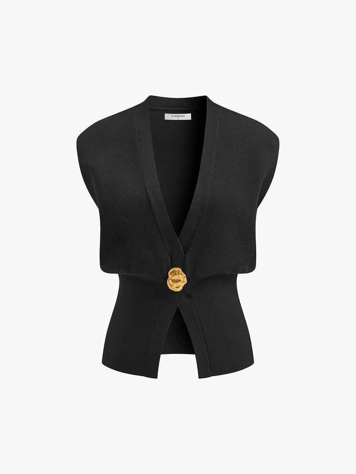 V-Neck Buttoned Detail Sweater Vest