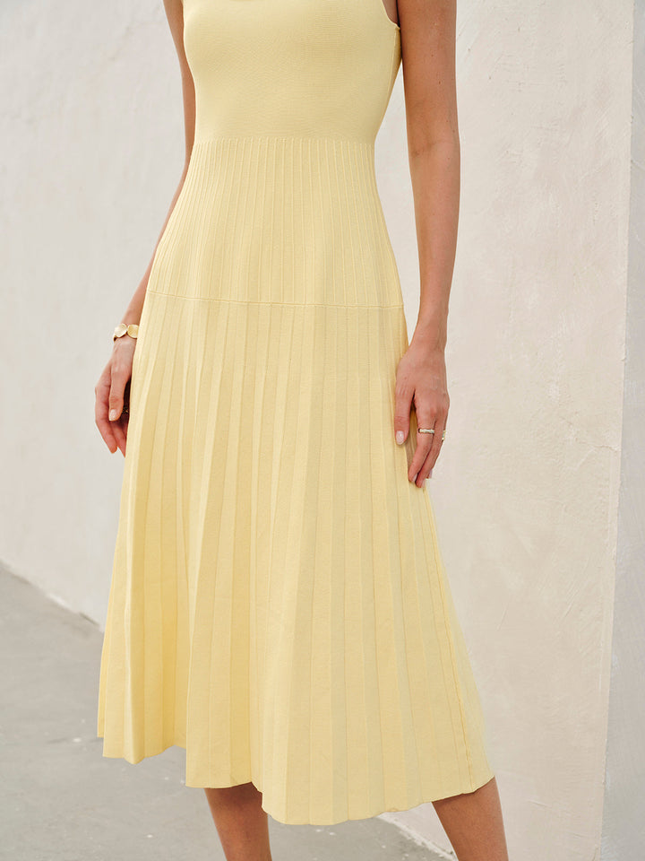 Square-Neck Ribbed Knit Dress