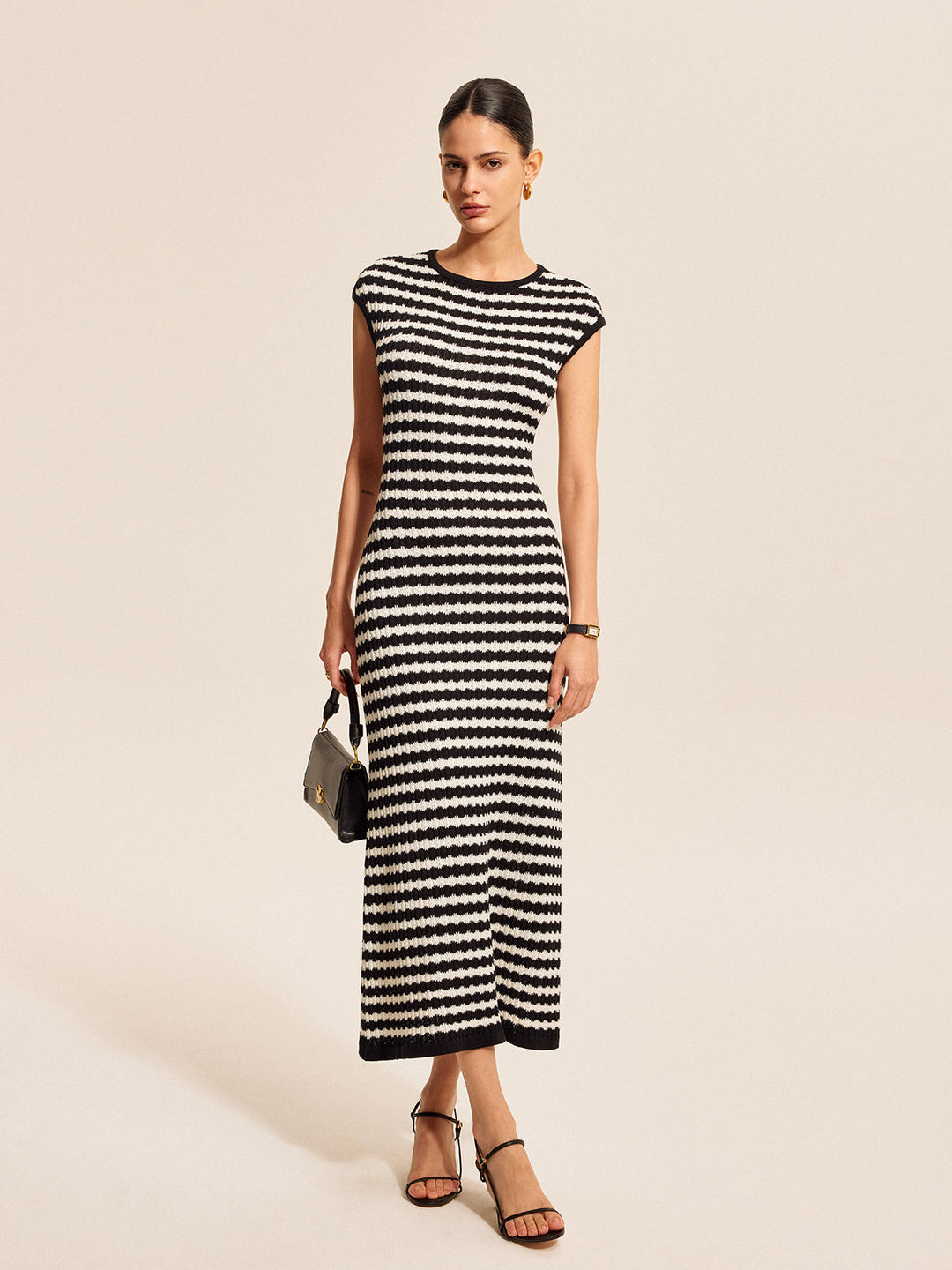 Striped Cap Sleeves Knit Dress