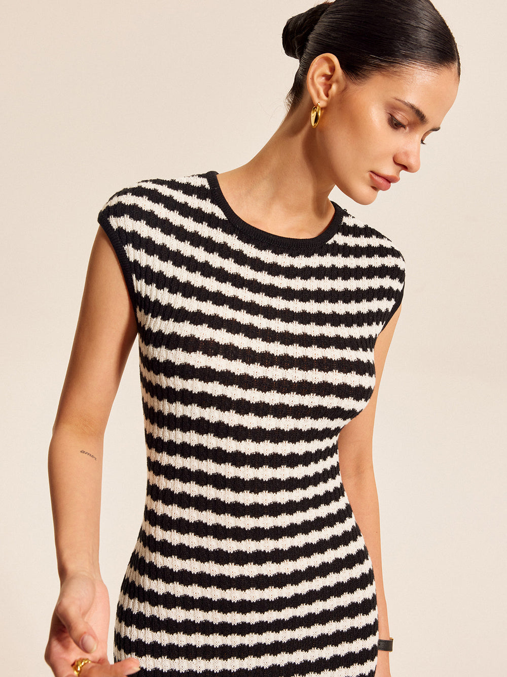 Striped Cap Sleeves Knit Dress — women's sweater dresses, back view