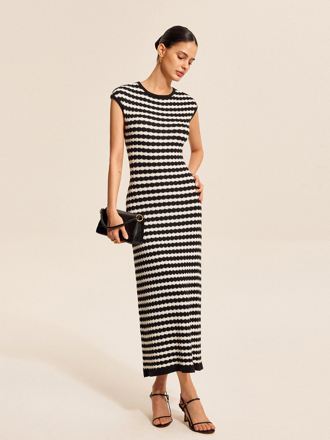 Striped Cap Sleeves Knit Dress