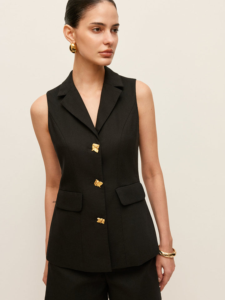 Cotton & Linen Button Detail Pockets Vest