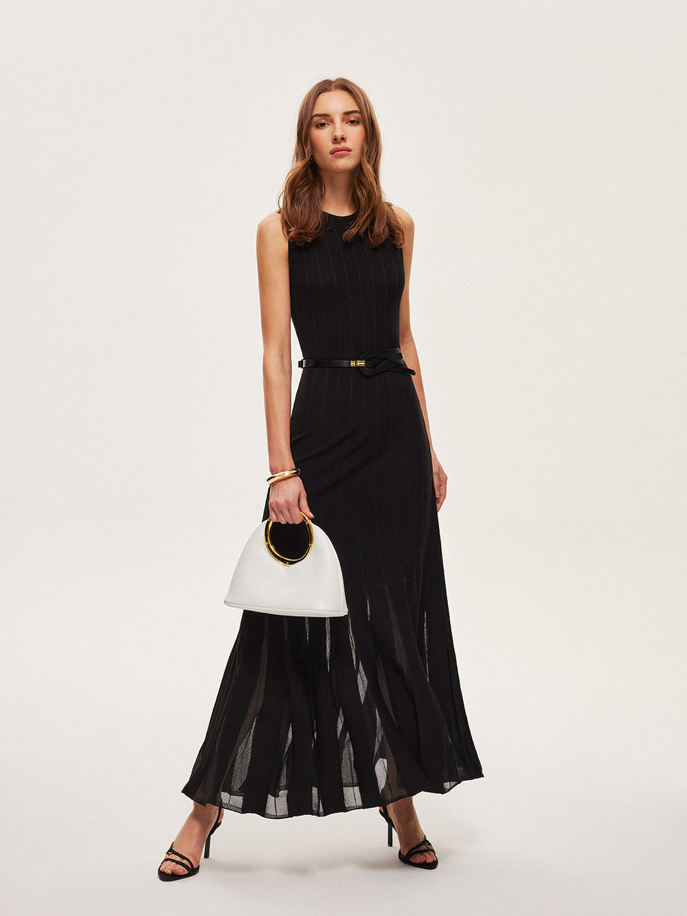 Semi-Sheer Mesh Flared Dress Without Belt — women's sweater dresses, back view