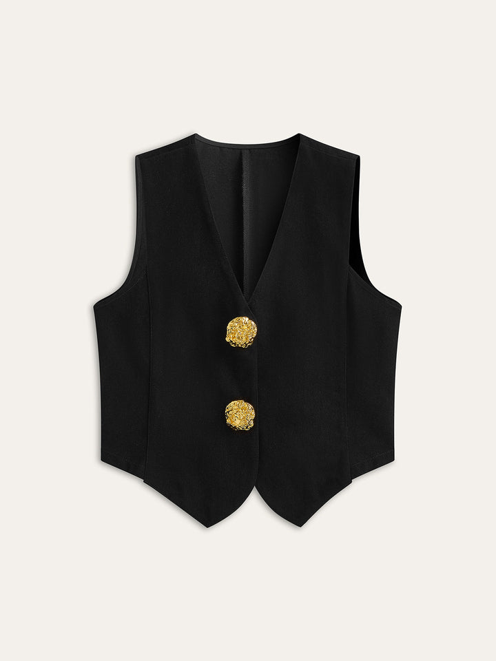 Tailored Denim Button-Up Vest