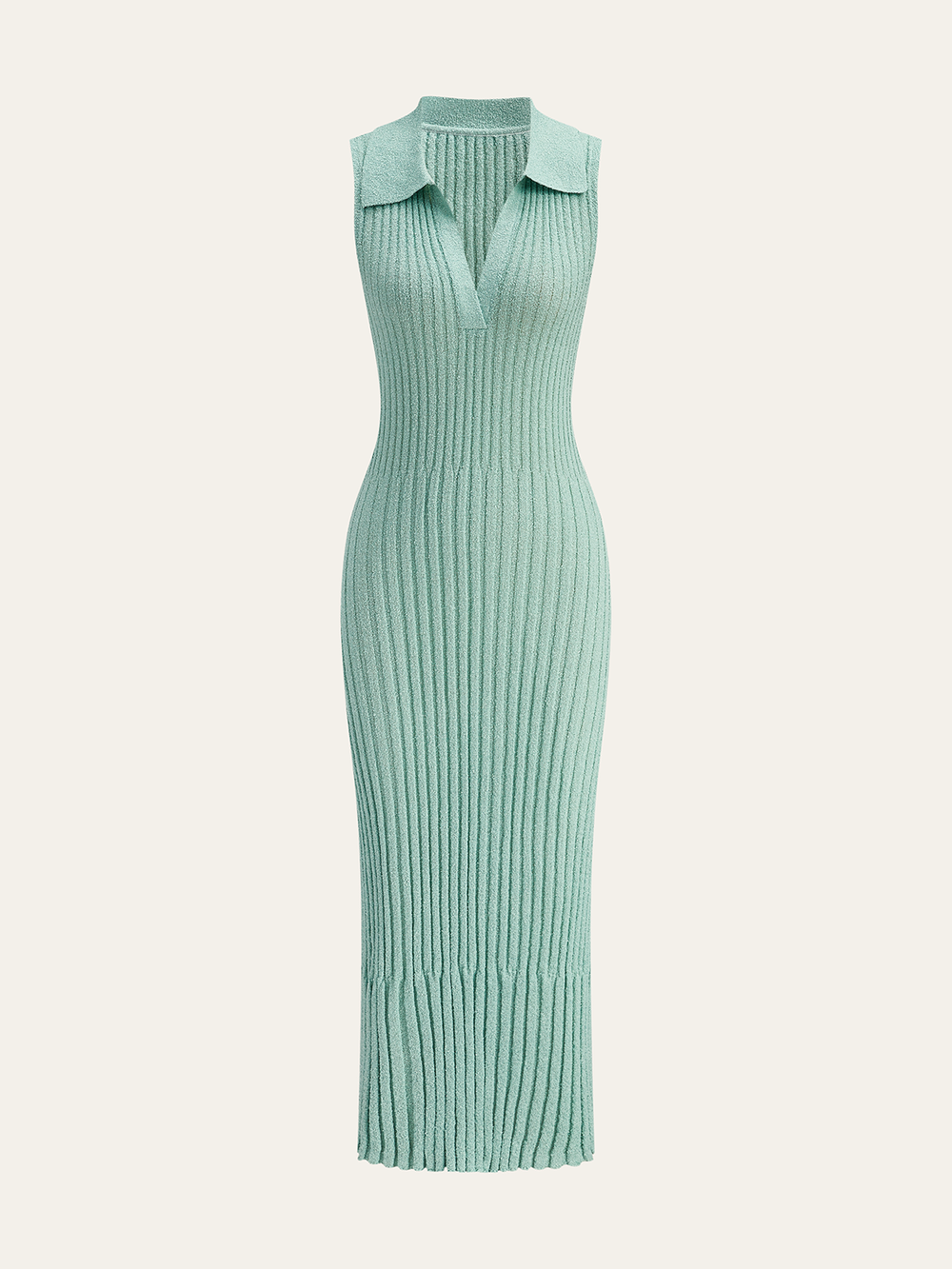 Ribbed Textured Knit Midi Dress with Polo Collar — women's sweater dresses, back view
