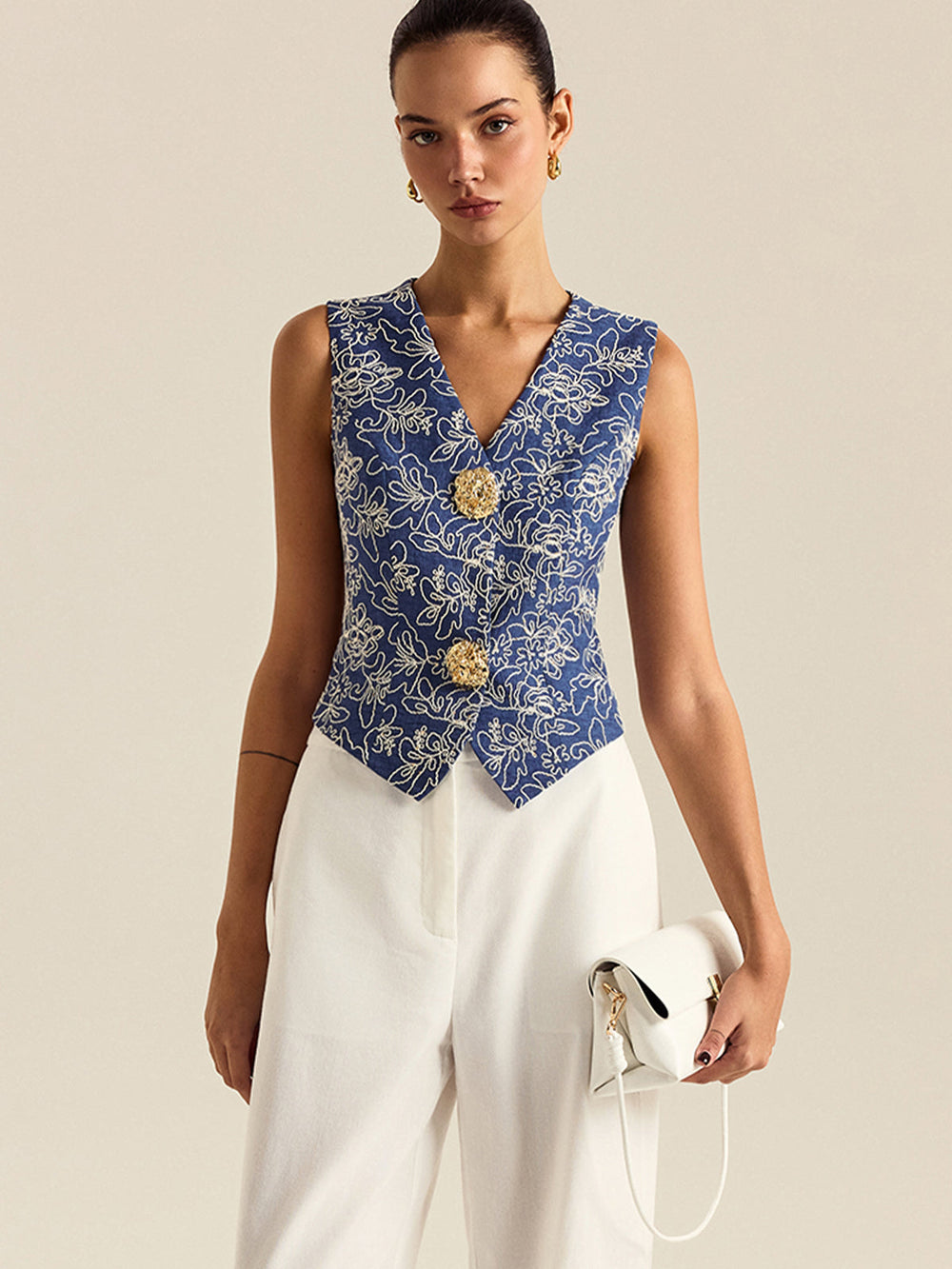 Floral Embroidered Vest — women's vests, back view