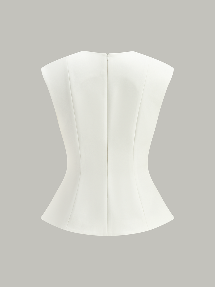 Sleeveless Peplum Top with Metal Buttons