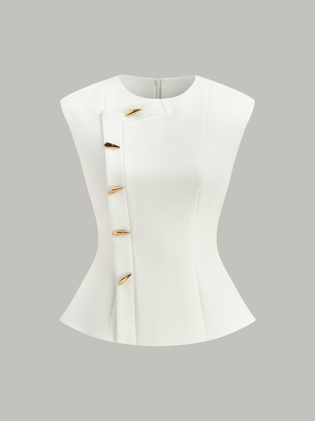 Sleeveless Peplum Top with Metal Buttons — women's vests, front view