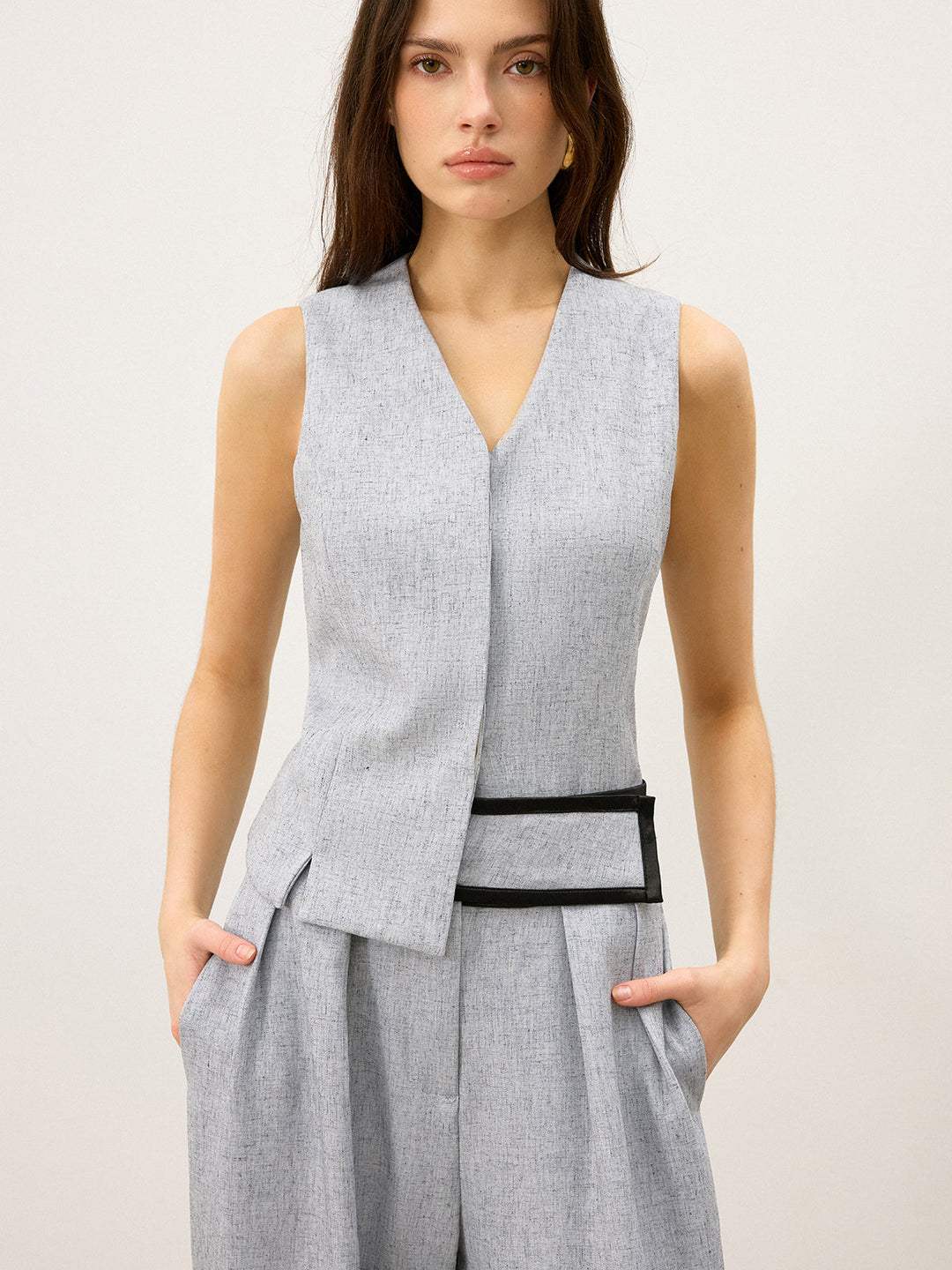 Back Buttons Slit Hem Vest
