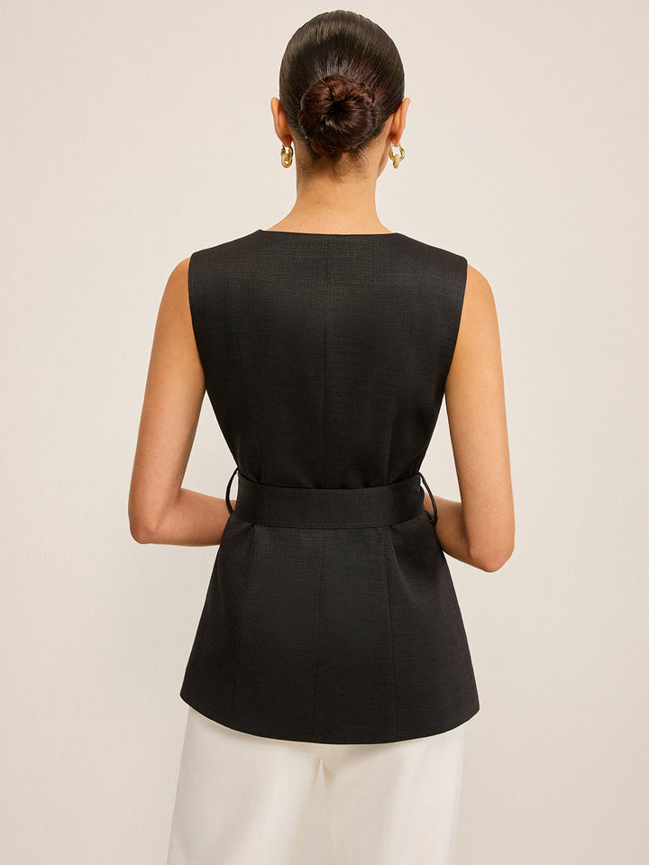 Belted Vest with 3D Sequin Flower Embellishments