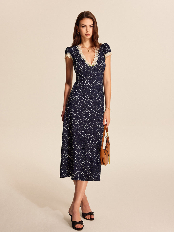 Polka Dot Lace-Trim Dress - women's dress, back view
