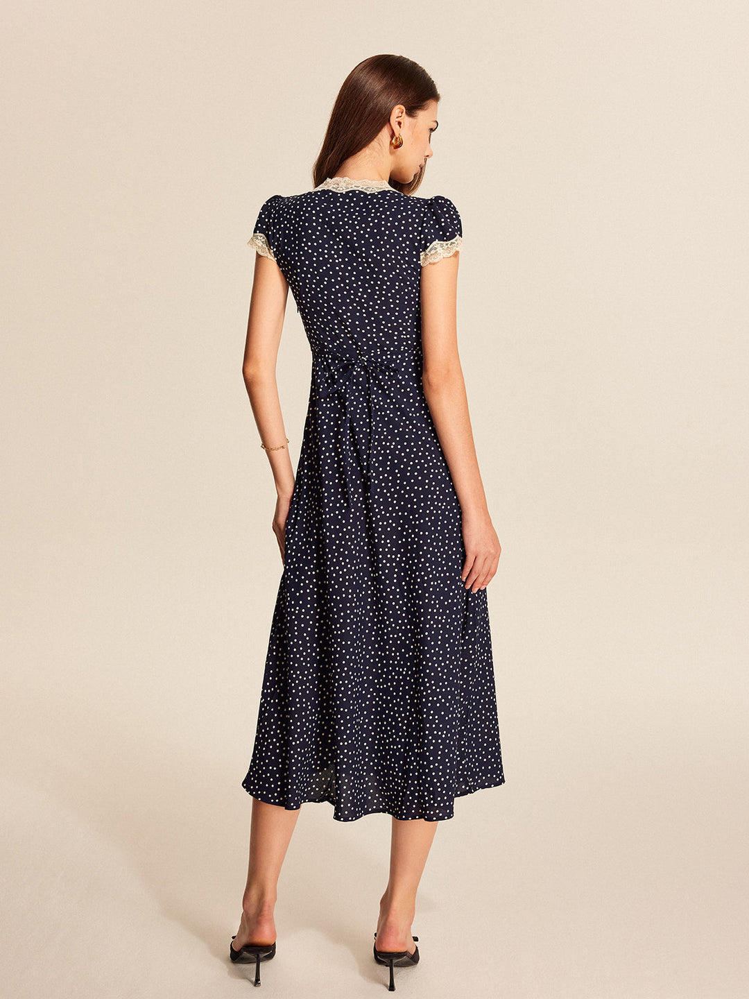 Polka Dot Lace-Trim Dress - women's dress, fabric detail