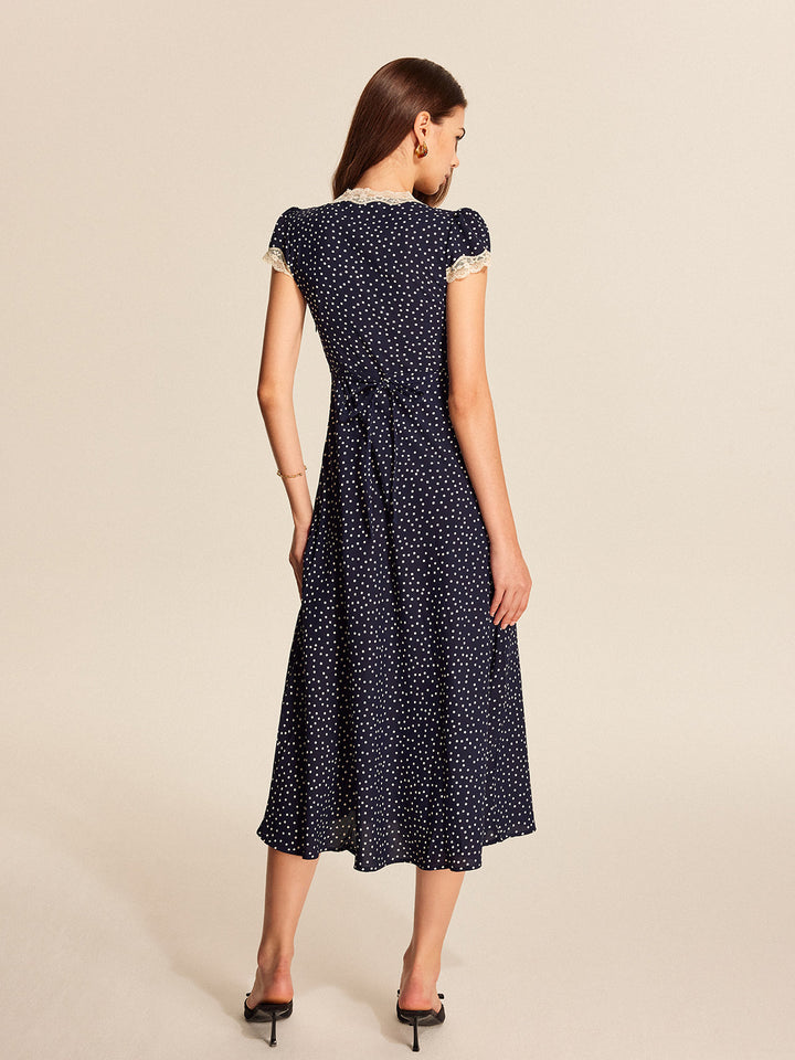 Polka Dot Lace-Trim Dress - women's dress, fabric detail