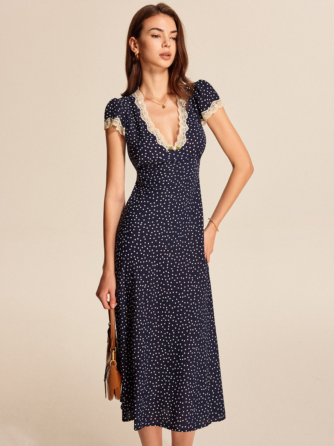 Polka Dot Lace-Trim Dress - women's dress, side view