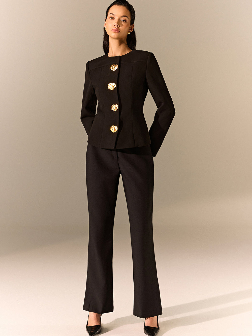 Metal Detail Tailored Blazer — women's blazers, back view