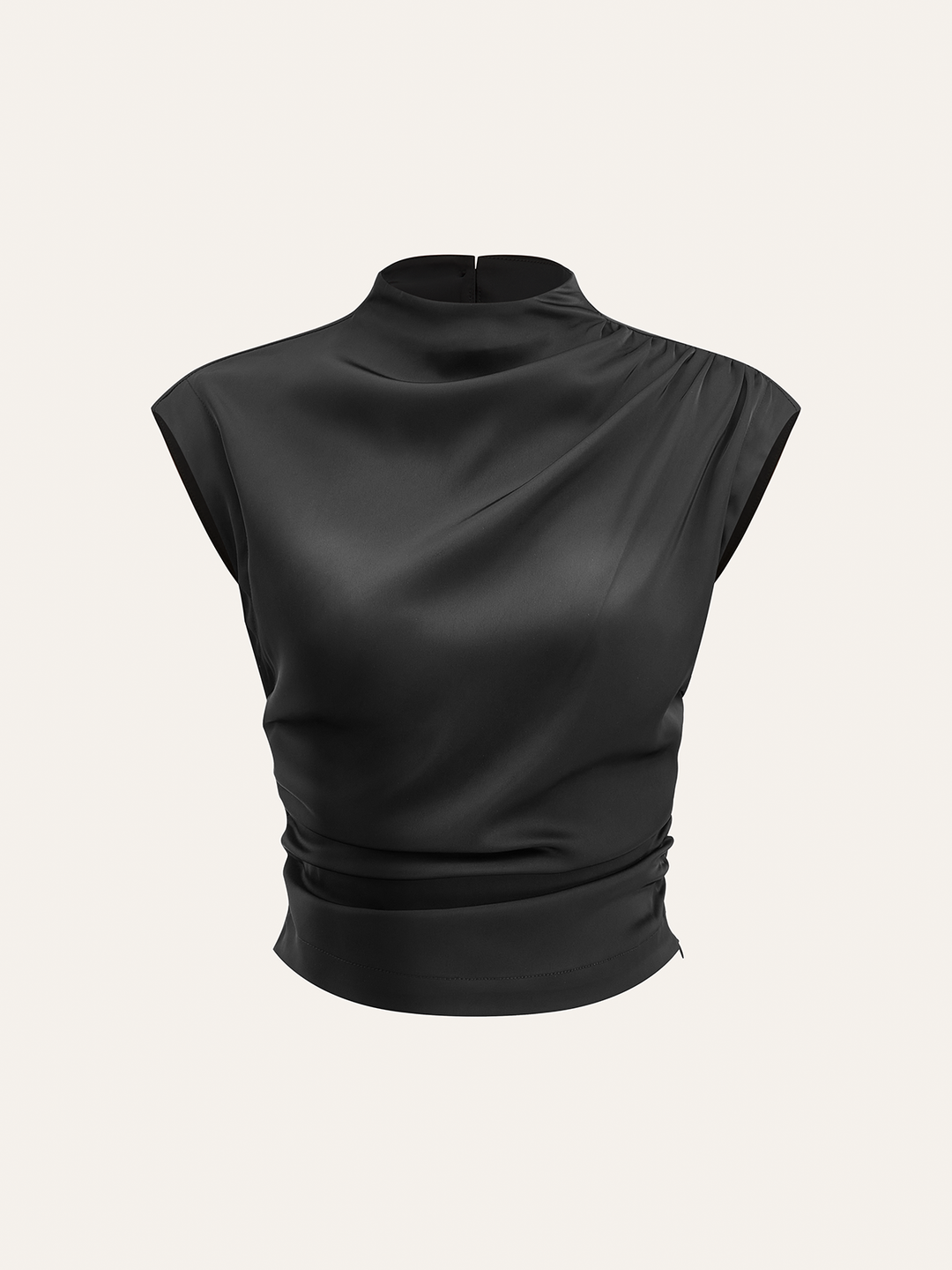 Mock Neck Cap Sleeve Ruched Top — women's blouses, front view