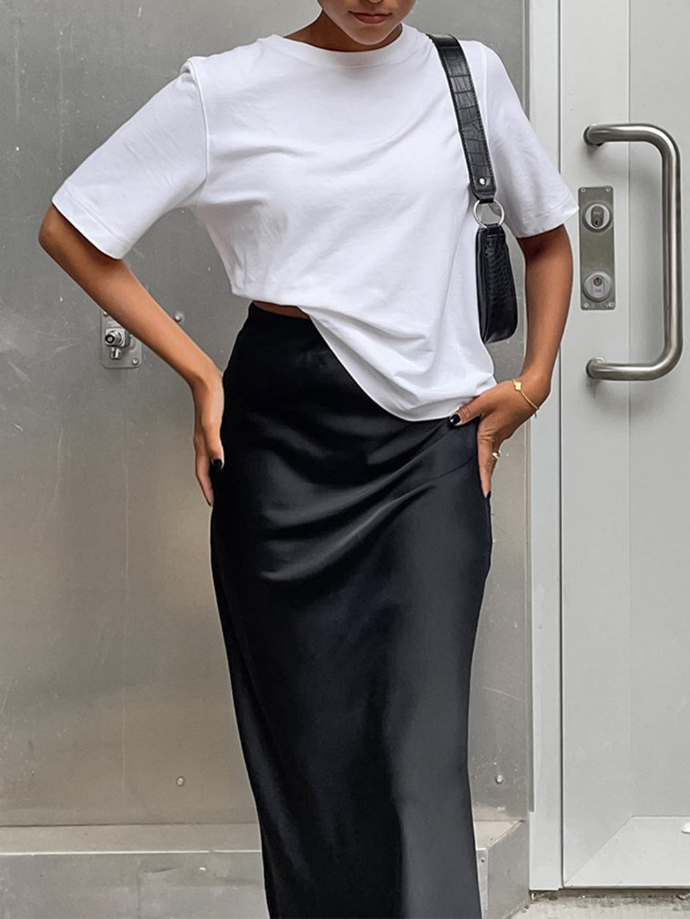 Utility Satin Maxi Skirt — women's skirts, back view