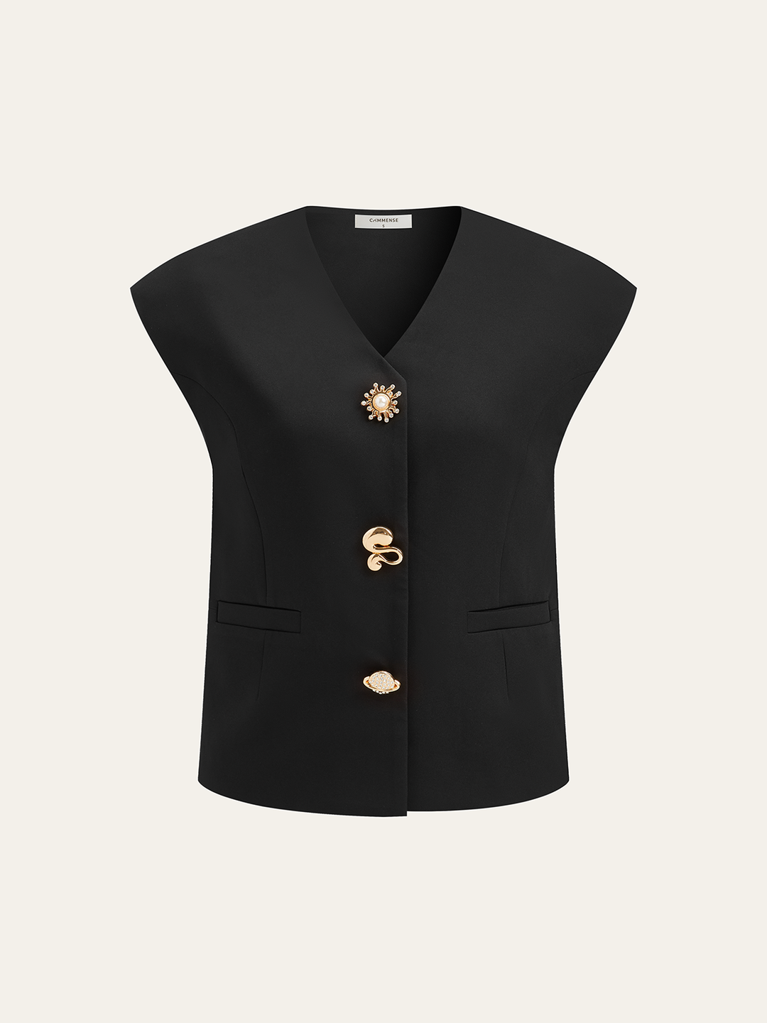 Metal Detail Cap Sleeve Vest — women's vests, front view