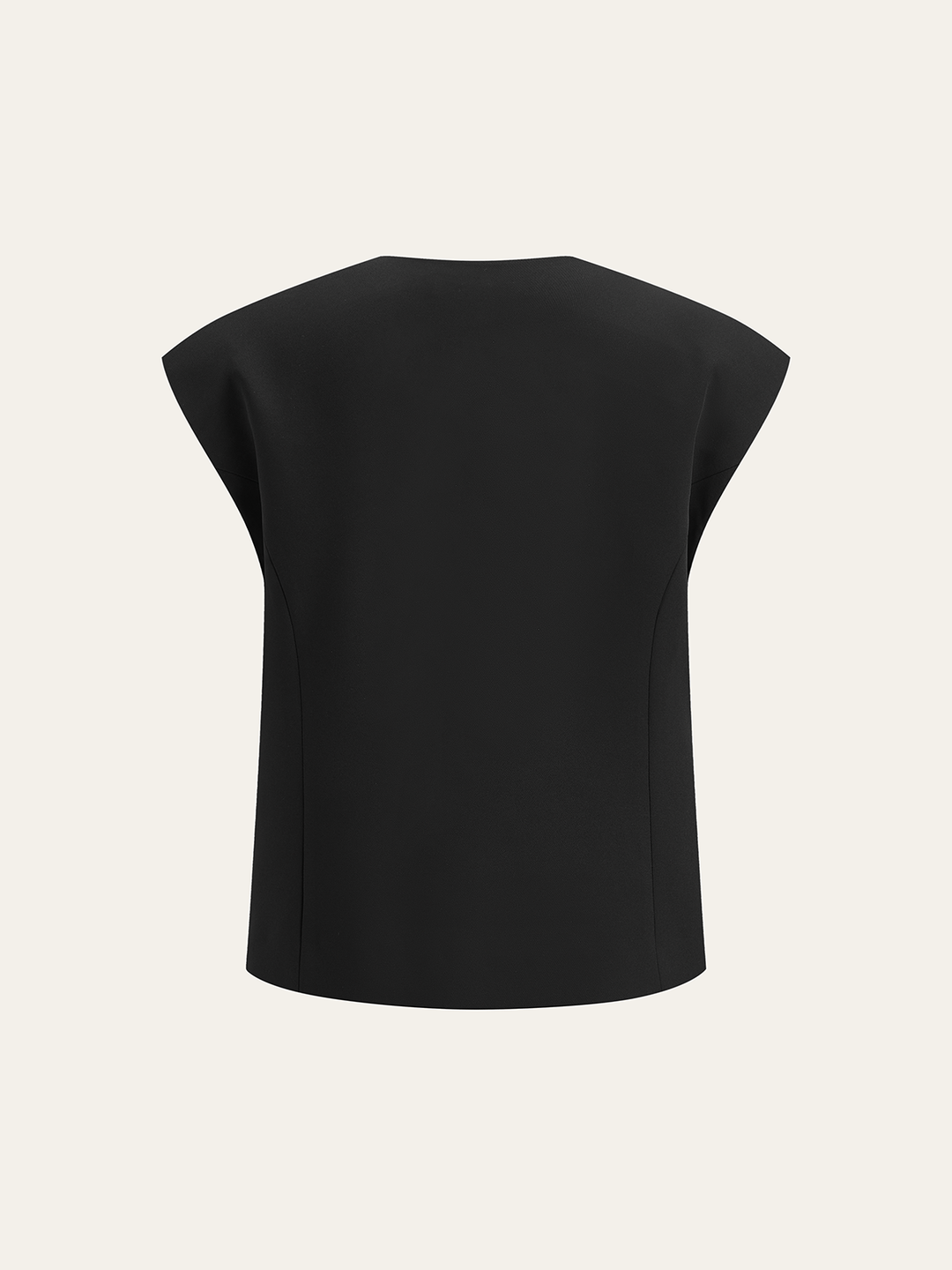 Back flat shot of the black cap sleeve waistcoat showing the clean shoulder line