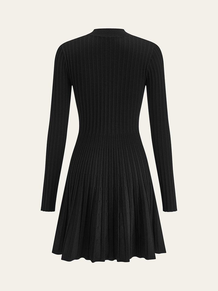 Mock Neck Flared Sweater Dress