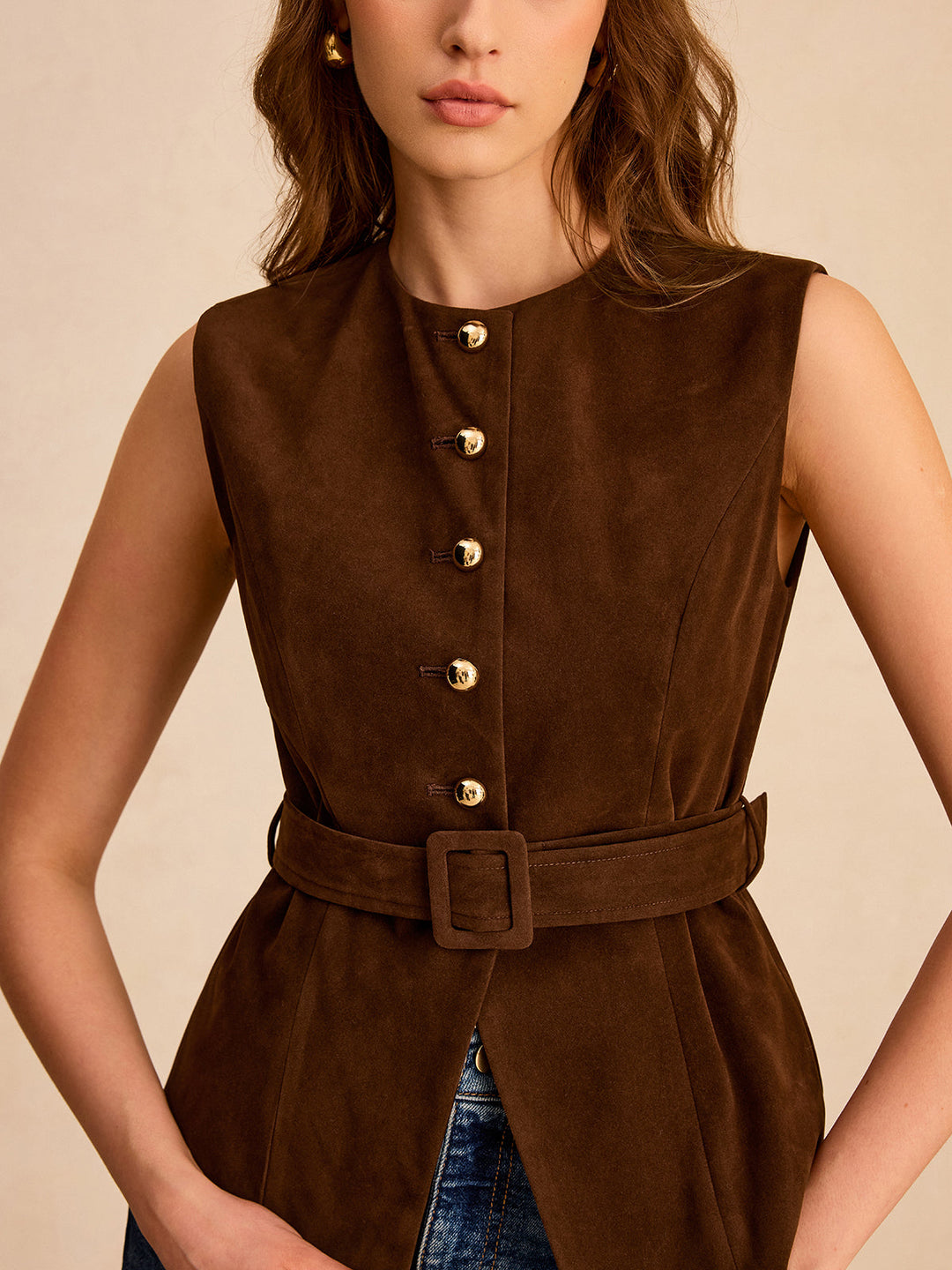 Suede Effect Vest with Belt