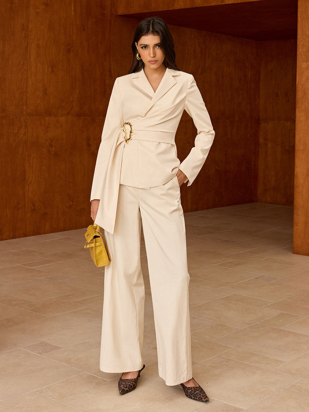Asymmetric Belted Blazer — women's blazers, front view