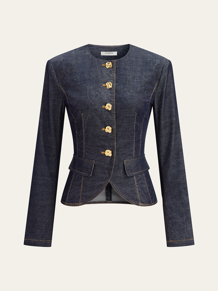 Metal Button Fitted Tailored Jacket