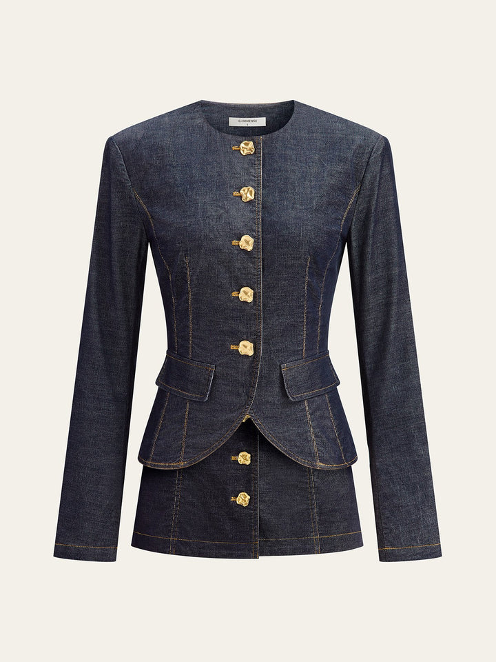 Metal Button Fitted Tailored Jacket