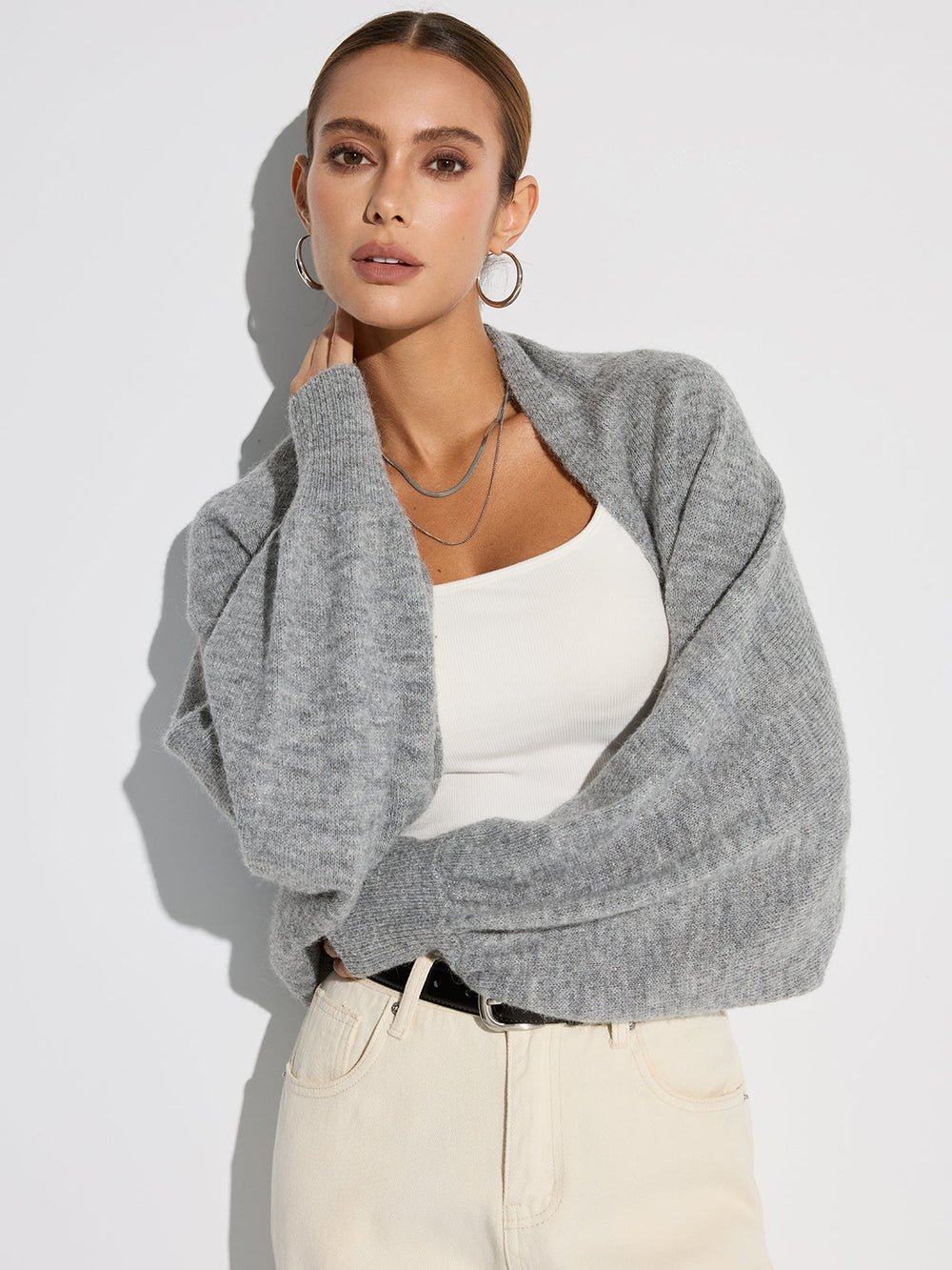 Wool Blend Oversized Batwing Sleeve Cardigan — women's cardigans, back view