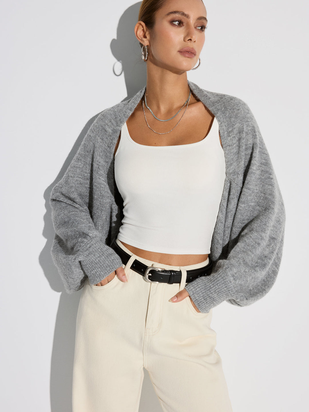 Wool Blend Oversized Batwing Sleeve Cardigan — women's cardigans, front view