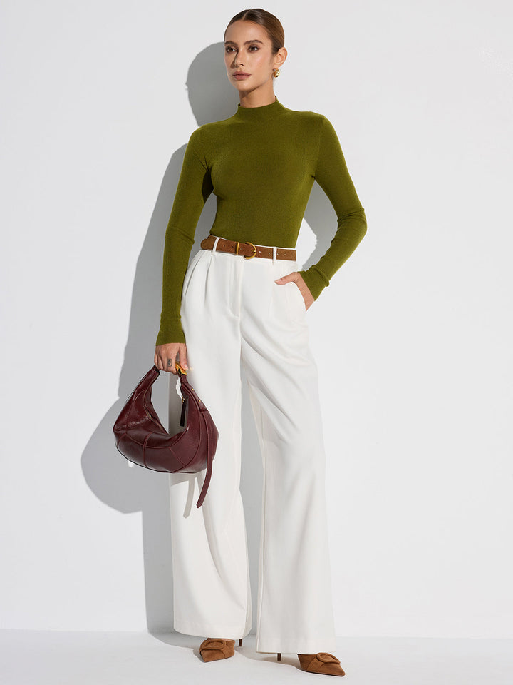 Mock Neck Wool-Blend Knit Top - women's knit top, back view