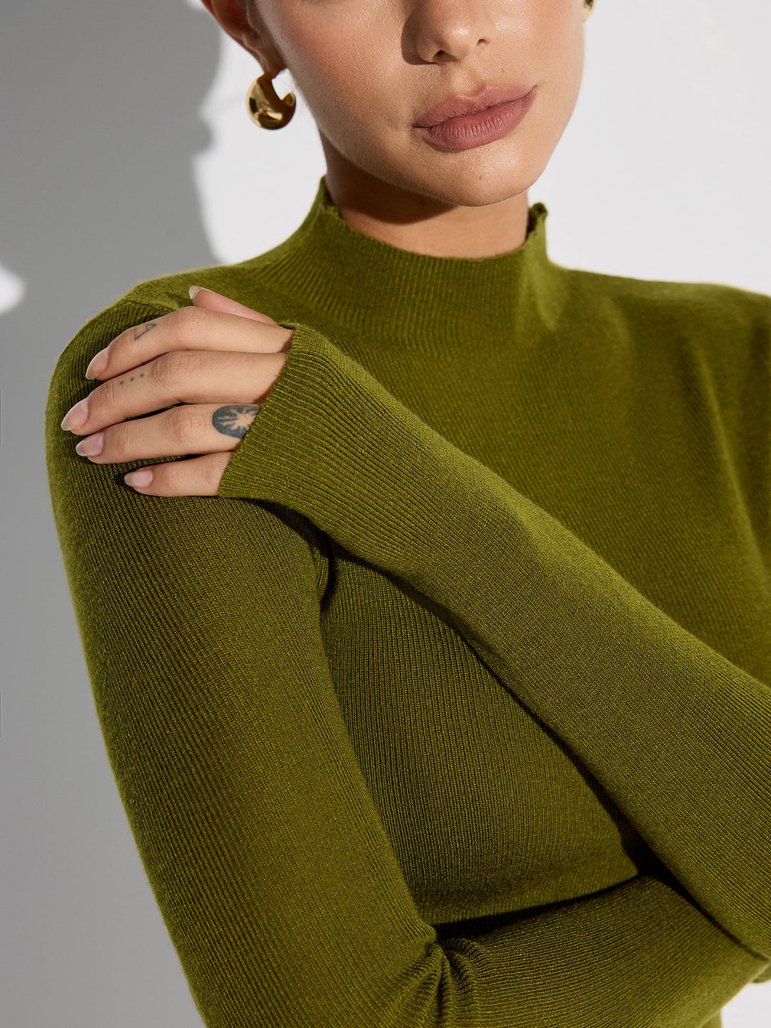 Mock Neck Wool-Blend Knit Top