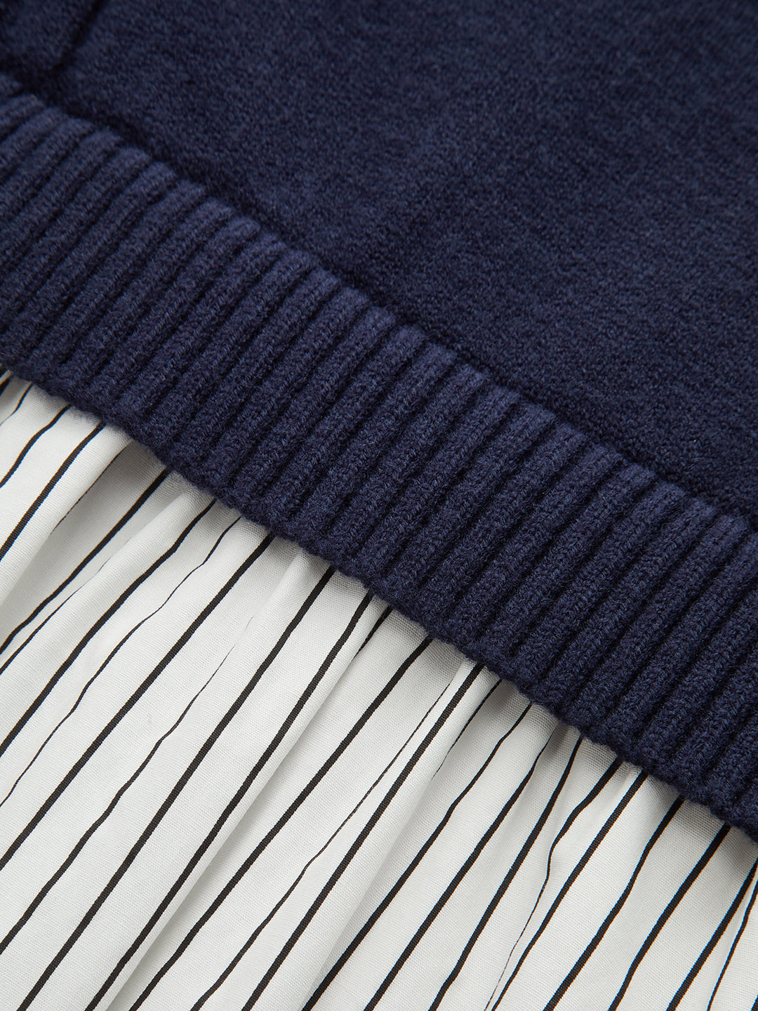 2 in 1 Cable-Knit Paneled Striped Midi Dress