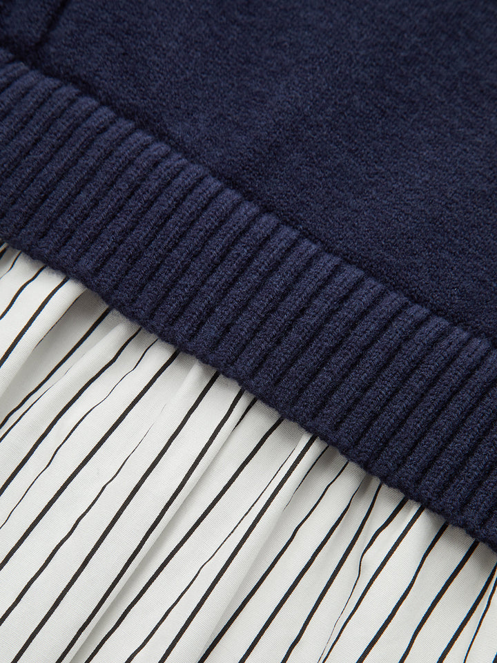 2 in 1 Cable-Knit Paneled Striped Midi Dress